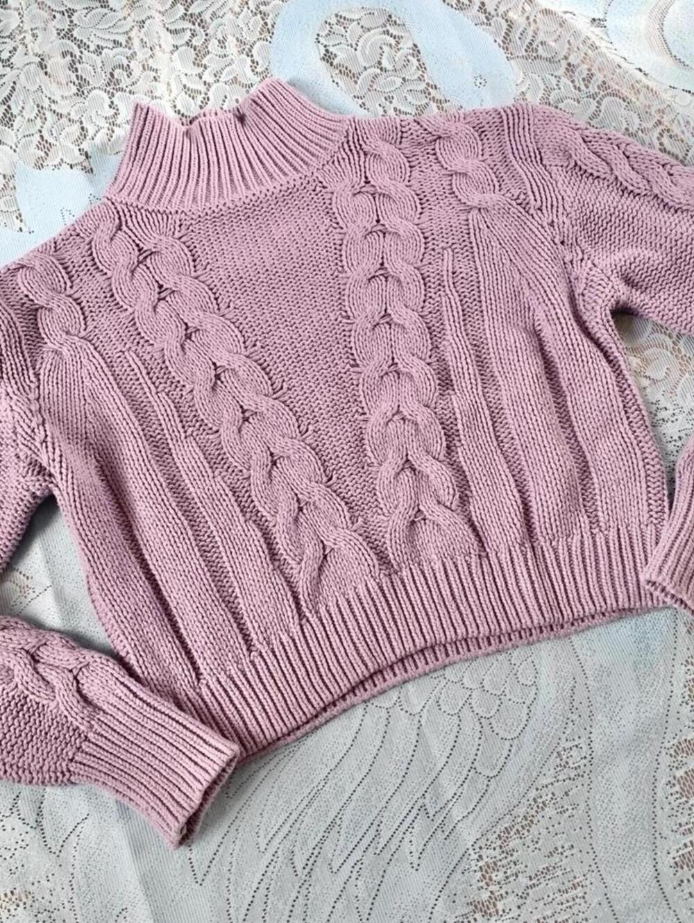 Cropped turtleneck chunky cable knit cottagecore grandpa sweater!